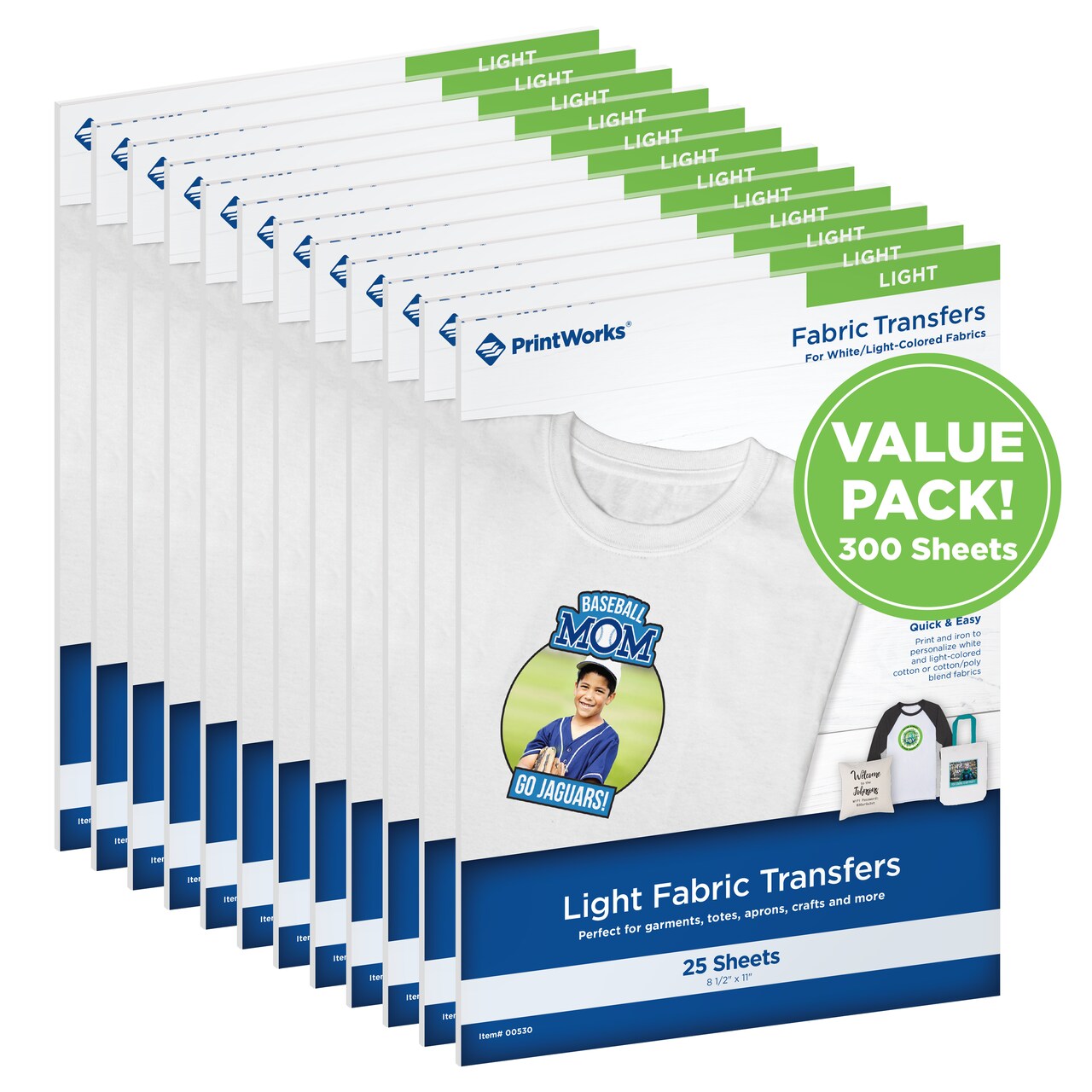 Printworks Light T-Shirt Transfers for Inkjet Printers, 300 Sheet Value Pack, 8 ½” x 11” (00530C)